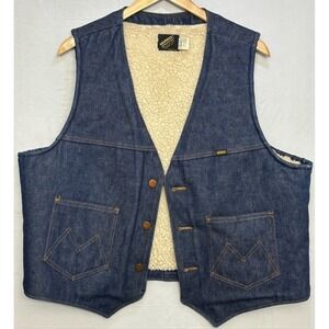 Maverick Sherpa Lined Denim Vest Mens Dark Blue Western USA Outdoor XL Vintage